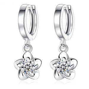 ❤️ NEW 💎 Flower Rose Elegant Women Earrings 925 Sterling Silver Hoop